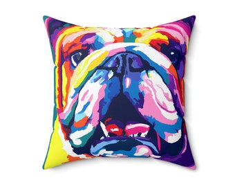 Engelse Bulldog - vierkant kussen - print in pop-artstijl