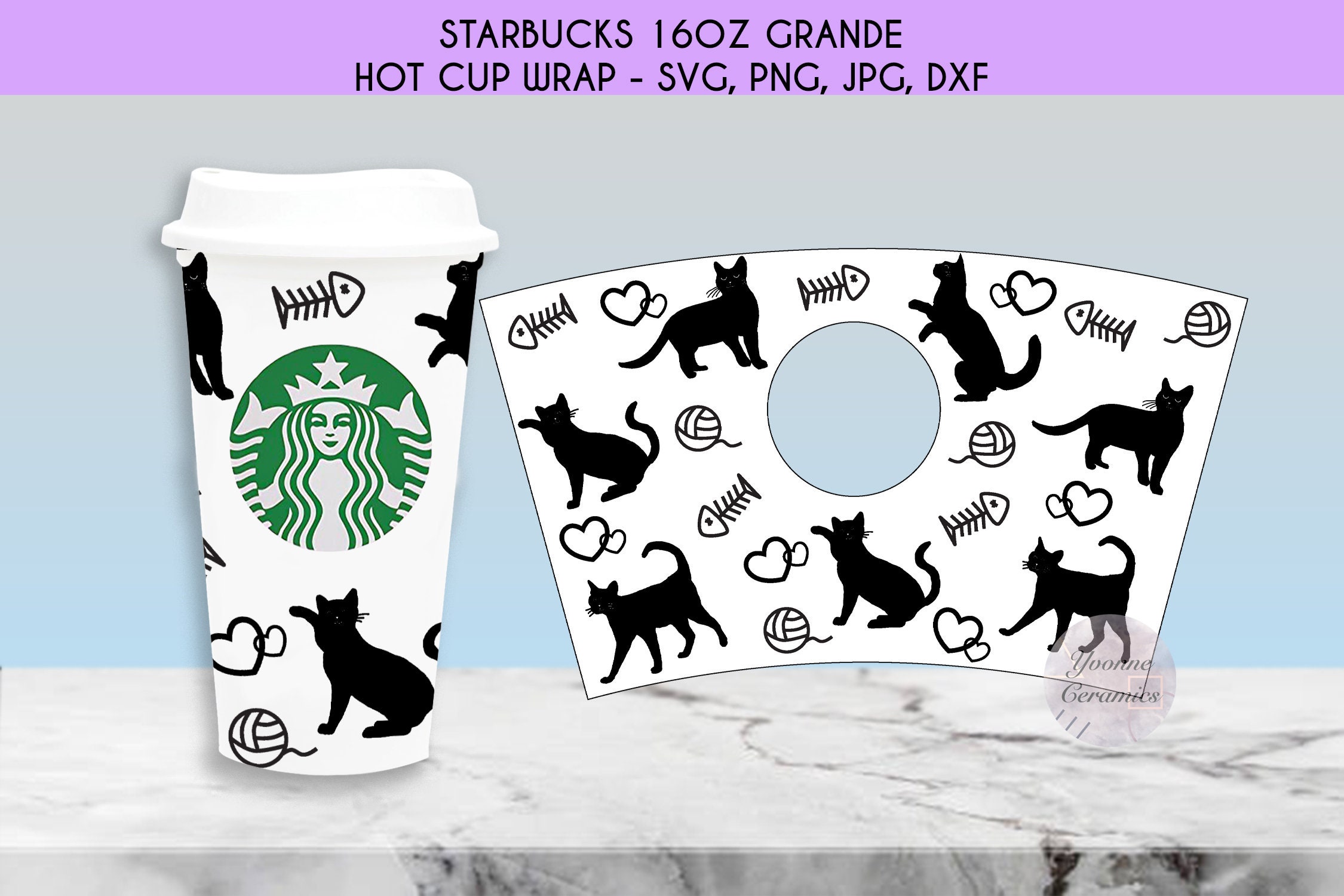 Starbucks cute cat svg DIY grande 16oz hot cup full wrap Etsy