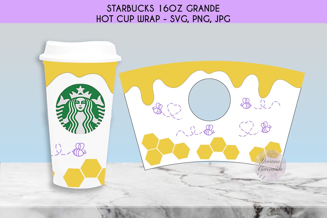 Starbucks bee svg DIY grande 16oz hot cup full wrap