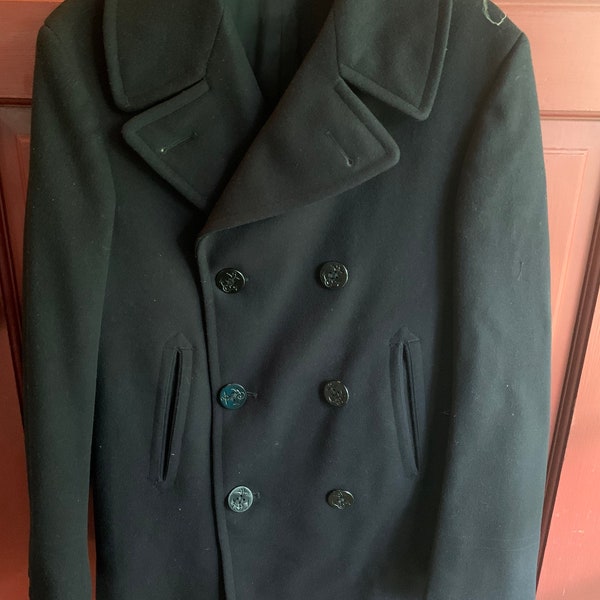 Vintage Navy Pea Coat, Wool Man’s 36 R