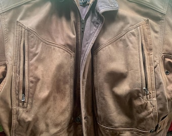 Vintage Brown Leather Bomber Jacket: Map Lining, Military Style