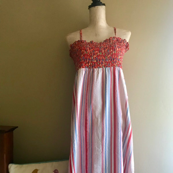 Vintage 1970 Shirred Maxi Calico BOHO MCM Dress