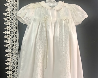Vintage 1950 Satin and Lace Baby Gown, Christening, Baptism, Doll, Presentation Gown
