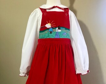 Vintage “ LordnTaylor”  Applique Corduroy Jumper w/ Blouse