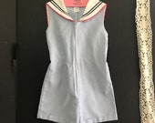Vintage Little Bitty Nautical Sailor Romper , Girls 5 6 made in USA