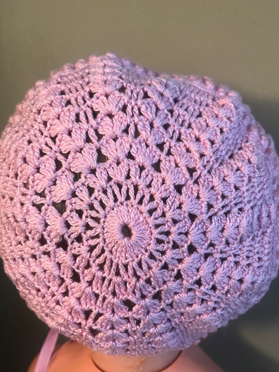 Vintage Beautiful Pink Crochet Baby Bonnet , Doll… - image 3