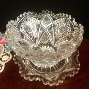 Vintage Antique Brilliant Cut Crystal Bowl and Tray Candy , relish Nut