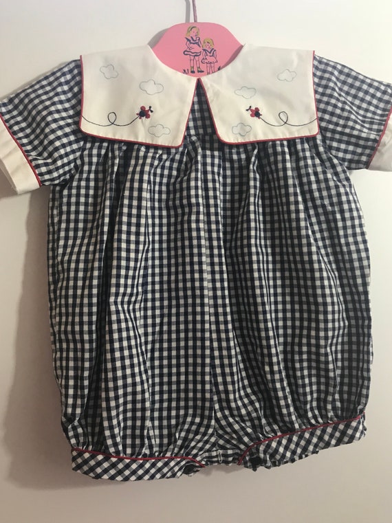 Vintage Sarah Louise Gingham Navy / White  Checke… - image 5