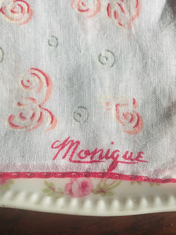 Vintage 1960 signed  "Monique " handkerchief , MCM