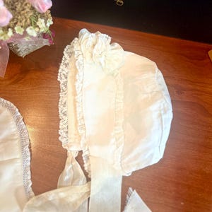 Antique Vintage Satin Baby  Bonnet, Baptismal  Handmade , Lace  Bonnet