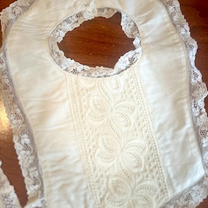 Vintage Embroidered Lace Cotton Baby bib or doll bib
