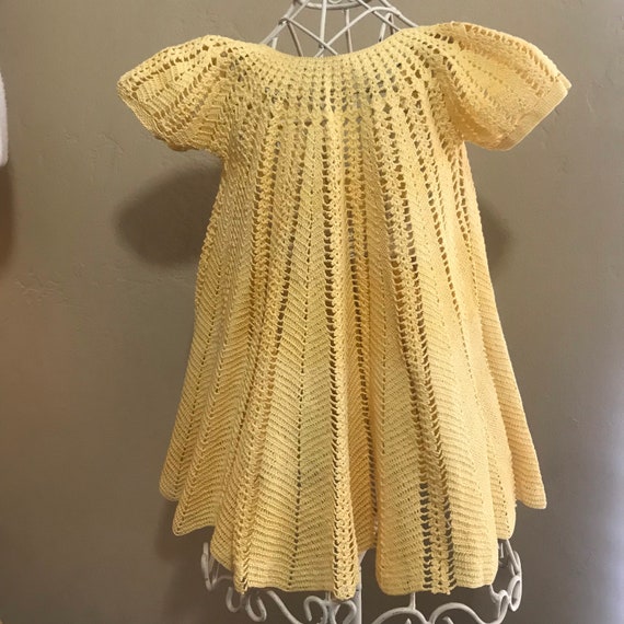 Vintage HandKnit Accordion Baby Dress, Doll Dress… - image 3