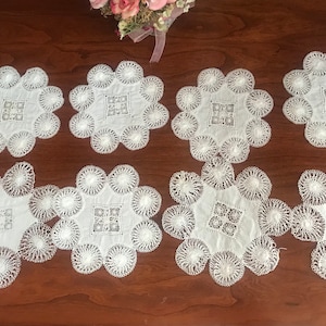 Antique 1920&#39;s Doilies, (12) , Madiera ,  antique , lace , embroidered , handmade textile, elegant linens,French Country chic , shabby Chic