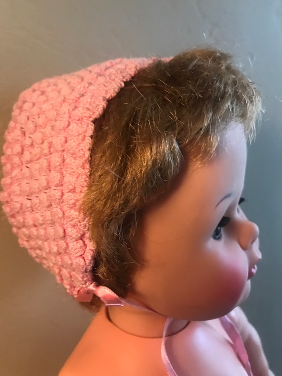 Vintage Beautiful Pink Crochet Baby Bonnet , Doll… - image 2