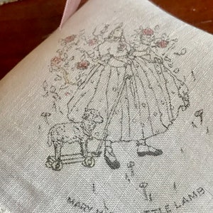 Antique Child’s Hankie Mary Had a Little Lamb Theme , Nursery rhyme , antique textile