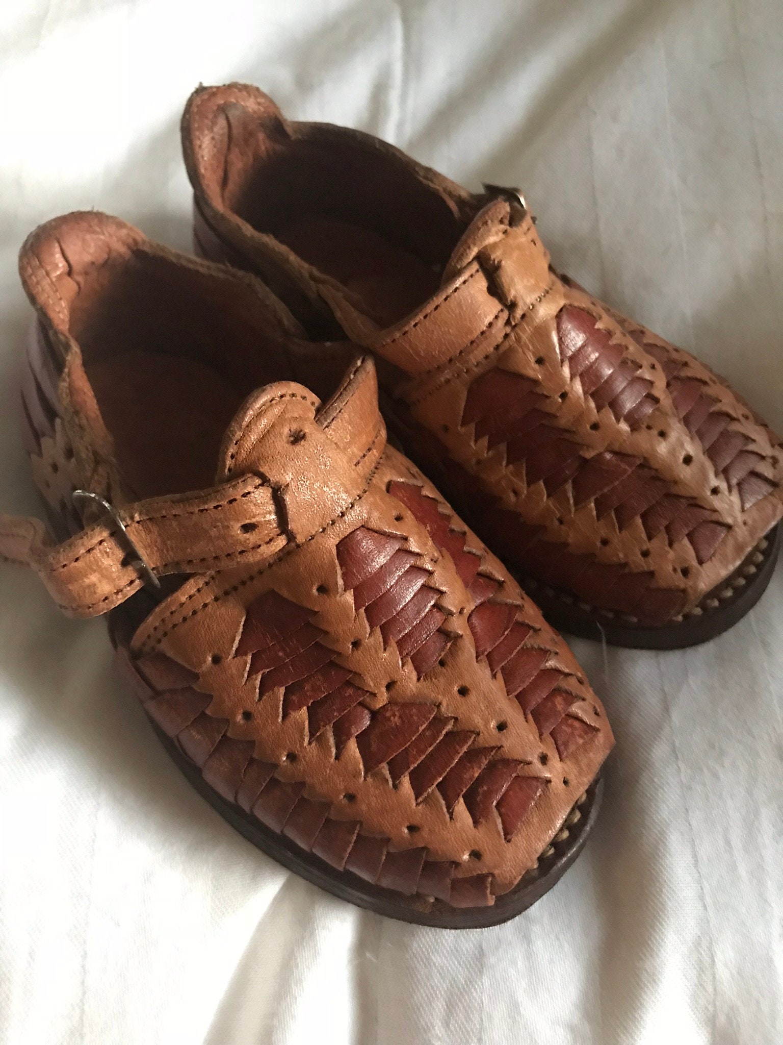 Vintage 1950/60 Leather Handcrafted Mexican Huaraches , Size 