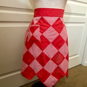 Vintage Red Gingham Plaid Triangle Half Apron handmade unique