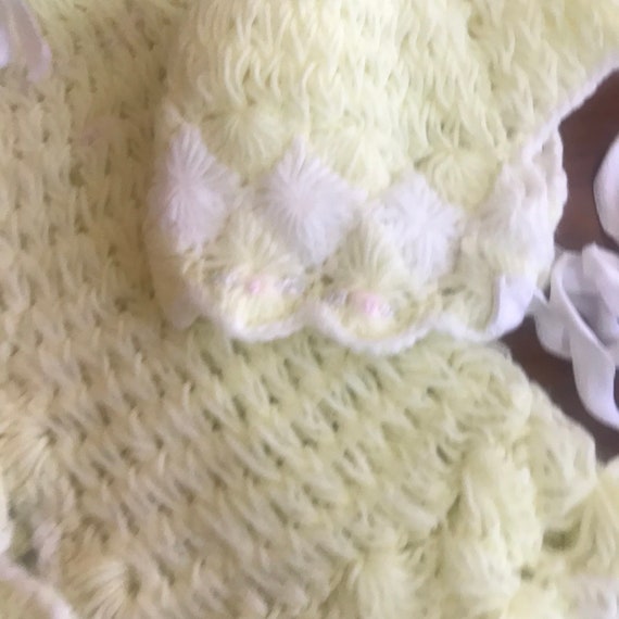 Vintage “ Cradle Knit “ Baby Sweater, Bonnet, Boo… - image 3