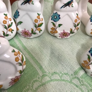 Vintage Ceramic Bird and Flowers Napkin Rings , Table decor , 1960