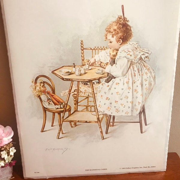 Vintage Maud Humphrey “ The Maternal Cares “ Print , 1982 Gallery Graphics , Wall art , Nursery, Tea party, Doll room