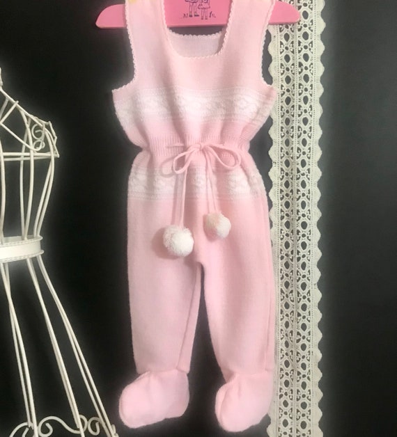 Vintage Baby Knit Romper , overalls , jumpsuit , - image 1