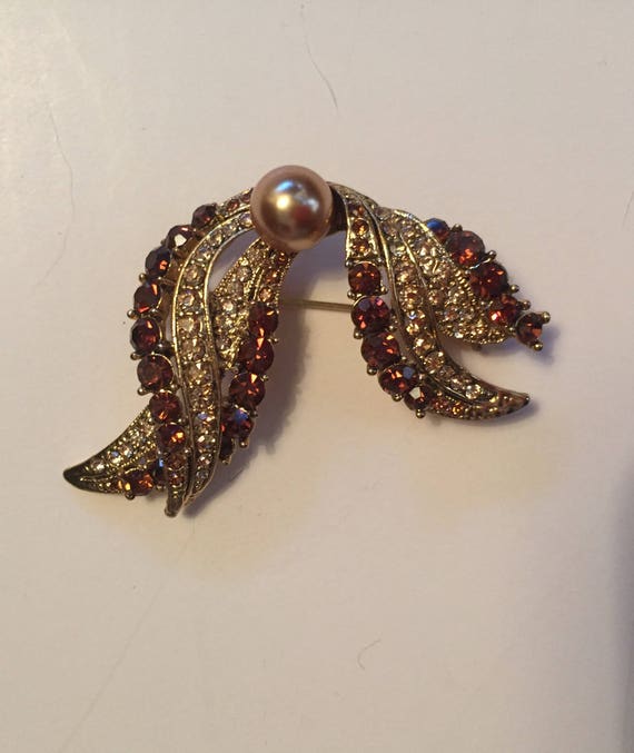 Vintage Joan Rivers Gold and Topaz Rhinestone wit… - image 1