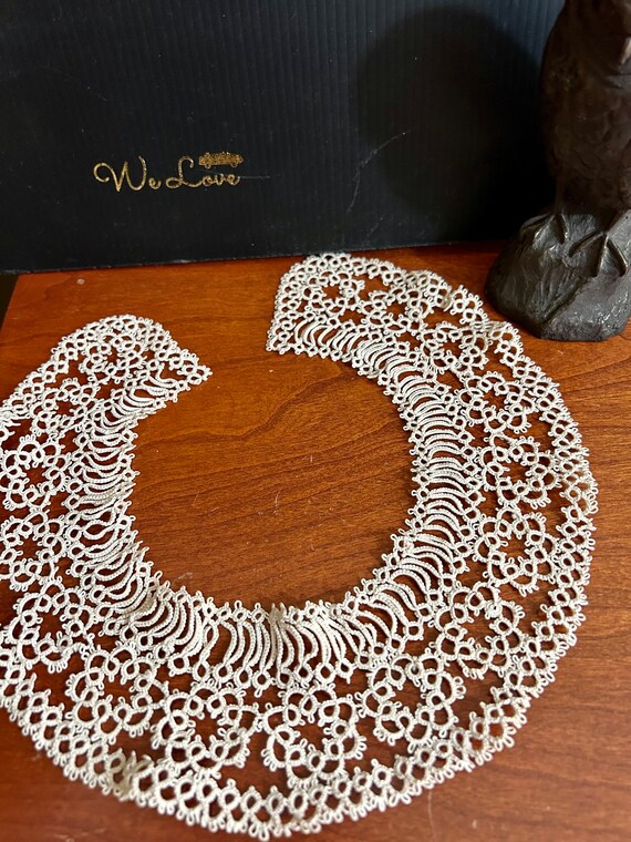Vintage Tatted  Lace Collar , Handmade , Exquisite - image 5