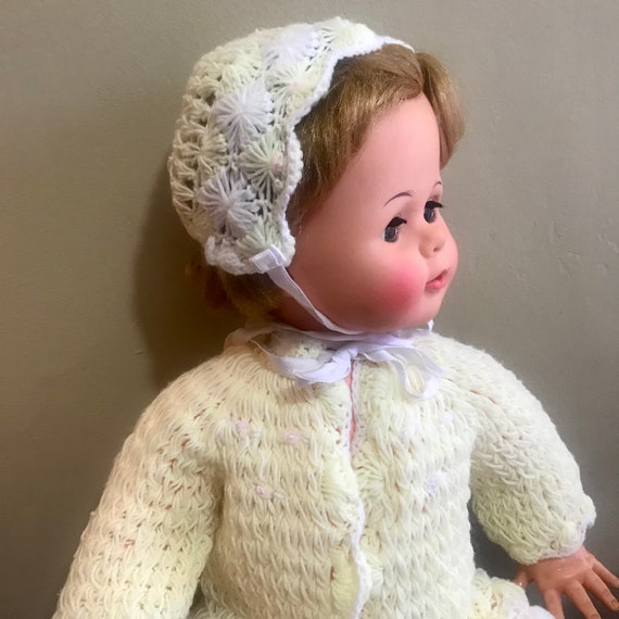 Vintage “ Cradle Knit “ Baby Sweater, Bonnet, Boo… - image 5