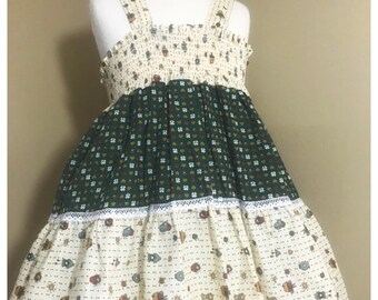 Vintage 1960 Toddler 3/4  Shirred, Boho, Retro ,  Hippie Sundress