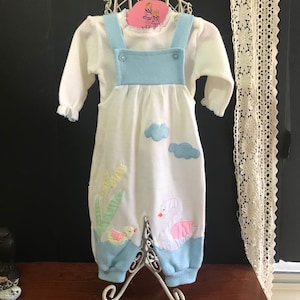 Vintage Knit Baby Overall Set w/Swan appliqués