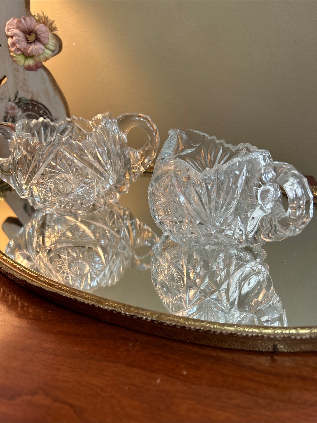 Antique Cut Glass Creamer and Sugar Bowl Set , American Brillant Etsy