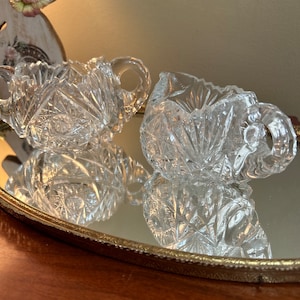 Antique Cut Glass Creamer and Sugar Bowl Set , American Brillant