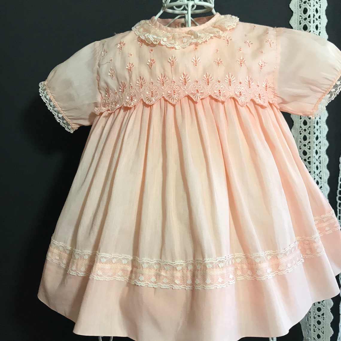 Vintage 1960 Eyelet Lace Baby Dress Doll Dress Peach Cotton | Etsy