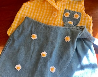 Vintage Buster Brown Two Piece Gingham Checked Blouse and Jean Skort set , Daisy and Denim