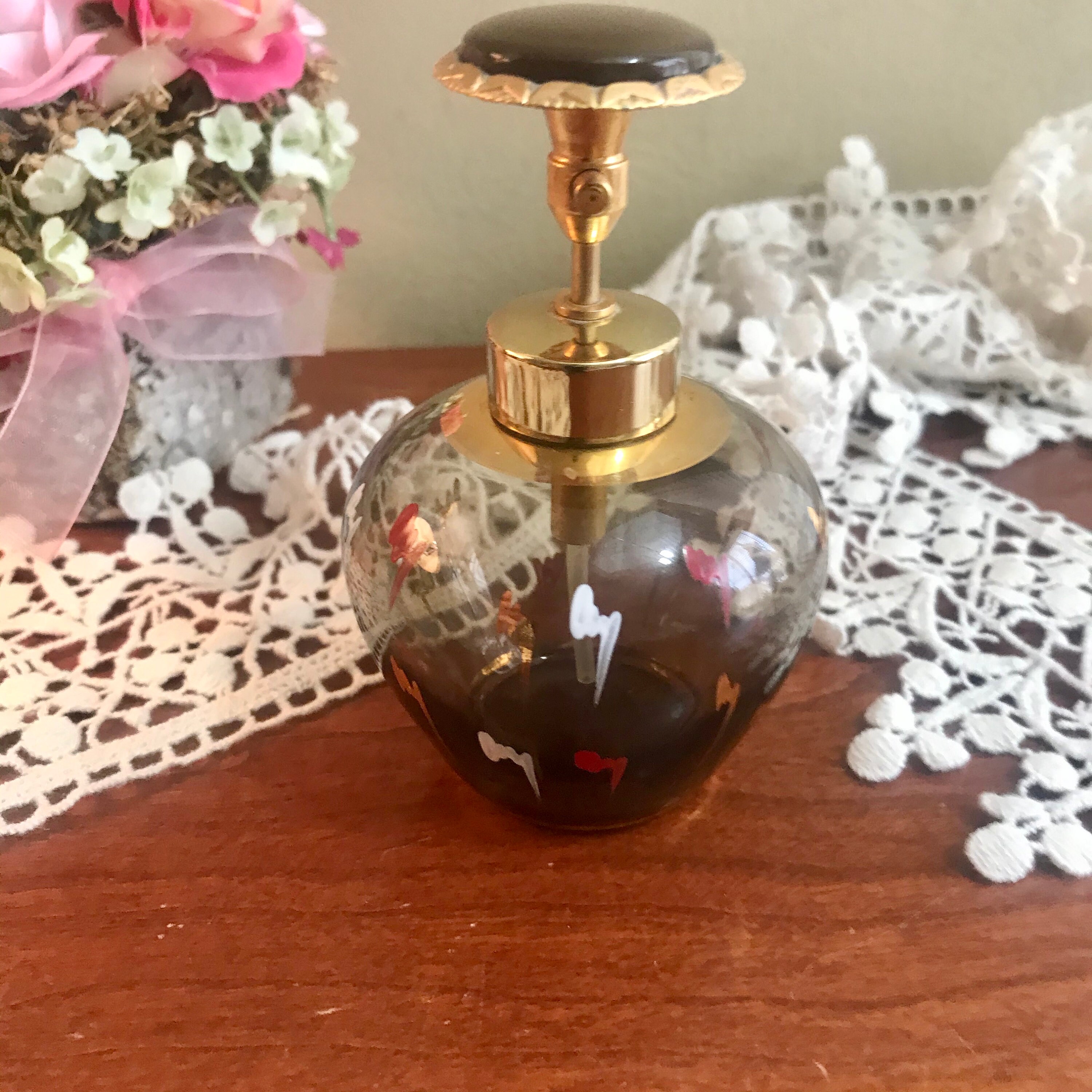 Vintage Art Deco Smoke Glass Perfume Bottle | Etsy
