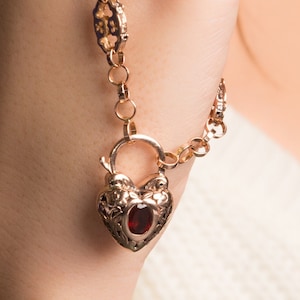 Heart Engraved Gemstone Padlock in 14K Gold - Gemstone Padlock - Rose Gold Padlock - Gemstone Jewelry - Vintage Gold Padlock