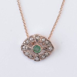 Art Deco Emerald Pendant - Emerald Necklace - Rhombus Pendant - Pendant on a Chain - Emerald Jewelry - Art Deco Pendant - Emerald Green