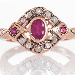 Pink Ruby Ring - Ruby Rose Cut Diamonds Ring - July Birthstone Ring  - Gemstone Ring - Women Vintage Ruby Ring - Anniversary Gift - Art Deco