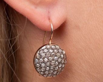 Gemstone Pave Diamonds Rose Gold Drop Earrings