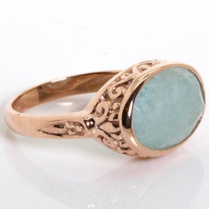 Aquamarine Ring Rose Gold - March Birthstone Ring - March Birthstone Jewelry - Vintage Gemstone Ring for Her - Gemstone Aquamarine Jewelry