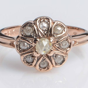 Flower Shaped Gold Ring Old Cut Diamond Ring Art Deco Ring Engagement Ring Antique Diamond 14K Rose Gold Ring Bridal Ring image 2