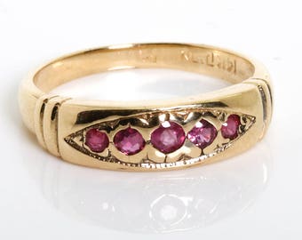 Ruby Gold Band - Birthstone Jewelry - Gift for Her - Ruby Engagement Ring - Gemstone Jewelry - Gold Pink Band - Vintage Gold Ring with Ruby