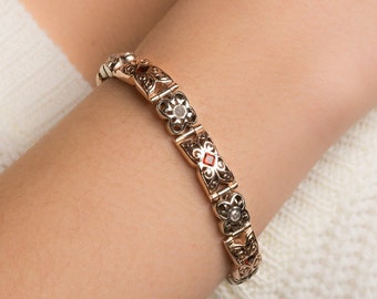 Garnet and Diamond Links Bracelet - Gemstone Tennis Bracelet for Women in 14K Rose Gold - January Birthstone Chain Bracelet