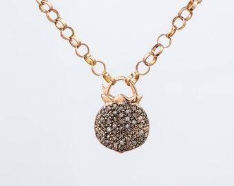 Pomegranate Padlock  - Gemstone Padlock - Rose Gold Padlock - Gemstone Jewelry - Vintage Gold Padlock - Gray Diamonds Padlock - Art Deco