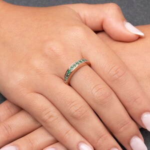 Half Eternity Emerald Band - Stackable Gemstone Band - Rose Gold Band - Gold Emerald Band - Pave Emerald Ring - Green Birthstone Gold Ring