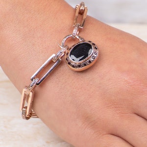 14K Rose Gold Square Bracelet - 14K Solid Gold Bracelet  - Oval Padlock Gold Chain - Vintage Bracelet - Antique Style