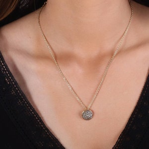 Round Diamond Pendant - 14K Gold Pave Diamond Pendant - Vintage one of a Kind Necklace - Victorian Style Pendant - Rose Cut Diamonds Pendant