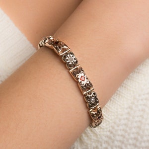 Garnet and Diamond Links Bracelet - Gemstone Tennis Bracelet for Women in 14K Rose Gold - January Birthstone Chain Bracelet