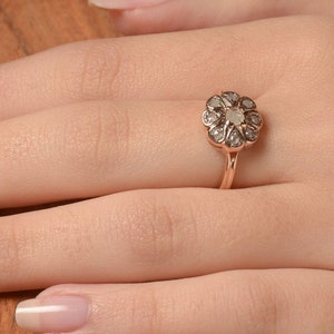 Flower Shaped Gold Ring - Old Cut Diamond Ring - Art Deco Ring - Engagement Ring - Antique Diamond - 14K Rose Gold Ring - Bridal Ring