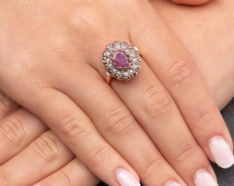 Ruby and Rose Cut Diamonds Cocktail Ring - Rose Gold Ruby Ring - July Birthstone - Gemstone Jewelry - Rose Gold Gemstone Ring - 14K Gold